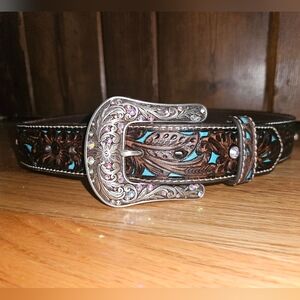 Ariat Women's Turquoise Inlay Floral Tooled Belt